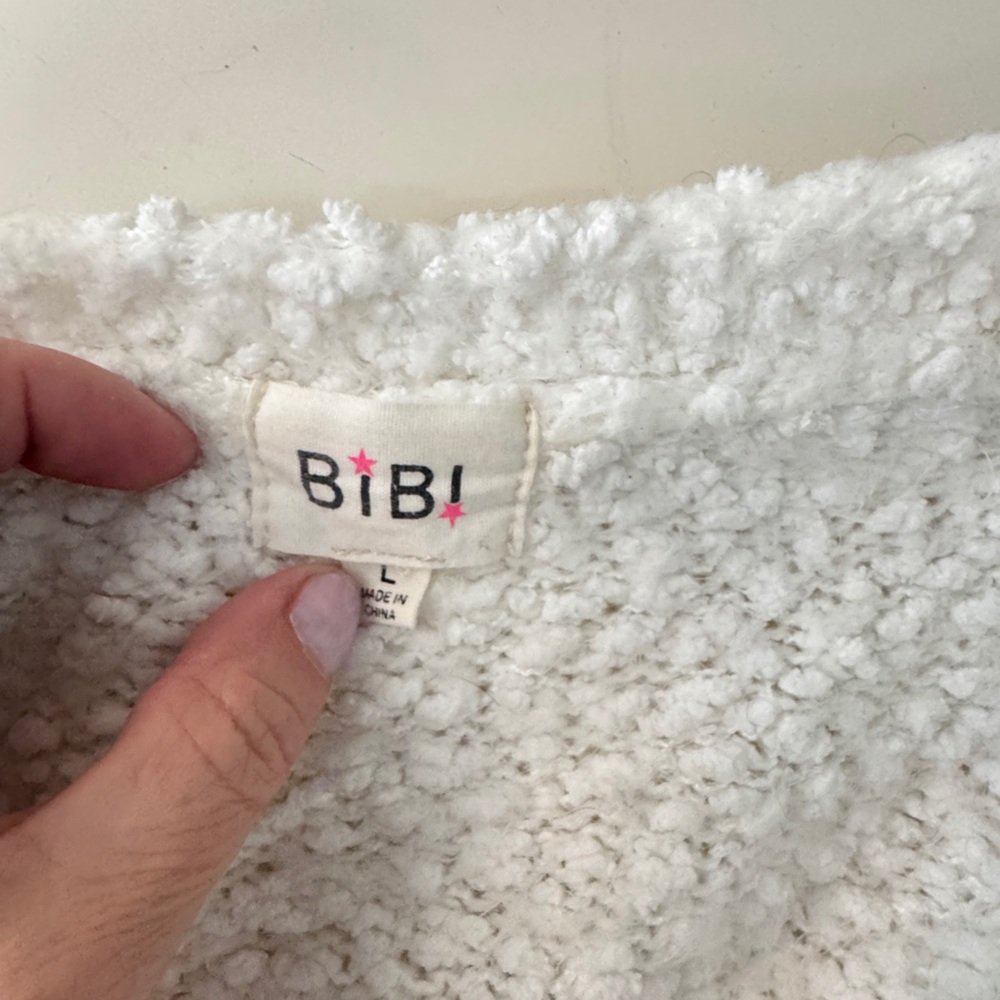 BiBi Ivory Bouclé Open-Front Long Cardigan. Super soft. Front pockets Sz L - Picture 4 of 4